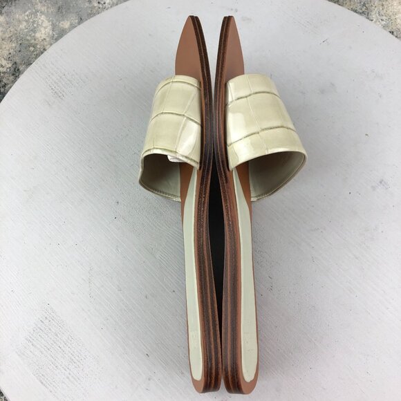 Zara Women's Size 39 Beige Patent Open Toe Square Toe Slip On Flats Sandals - Picture 7 of 11